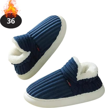 Nivard Warme Pantoffels - Sloffen - Slippers - Dames - Heren - Pluche - Maat 36 - Marineblauw