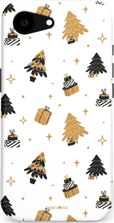 Casetastic hoesje geschikt voor Apple iPhone 16e / Apple iPhone 17e - MagSafe - Dubbellaagse bescherming - Kerst met Cadeautjes - Fashion Case - Wit Beige Donkergrijs
