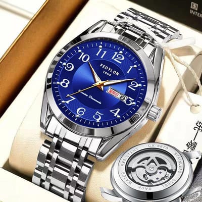 Nieuw volledig automatisch, niet-mechanisch horloge voor het jaar en het National digitale quartzhorloge voor heren met dubbele kalender en lichtgevende wijzers. One blue
