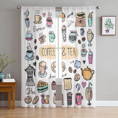 Koffiekleurige Tule Gordijnen Voor Woonkamer Decoratie Moderne Chiffon Transparante Voile Keukengordijn 135W x 114H(cm)