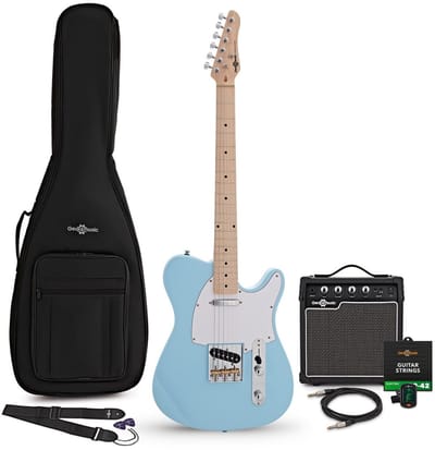 Knoxville elektrische gitaar blauw, 10 W gitaarversterker en accessoirepakket