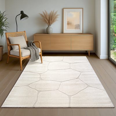 Luxe Japandi Vloerkleed Elio – Crème Natuursteenlook-80 x 150 cm