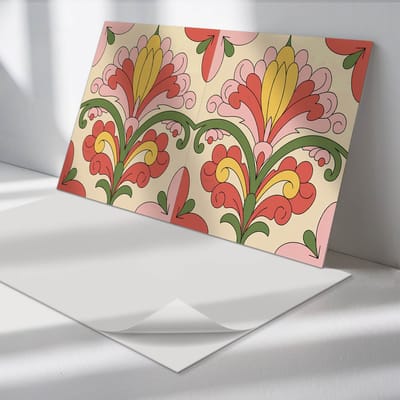 Wallfluent Vinyl Wandpaneel - Bloemen decoratief patroon Zelfklevende Wandbekleding - 100 cm x 50 cm - Geel Vinyl Wandpaneel - 1 stuk - Rechthoekig Wandbekleding Vinyl - Bloemen en planten Wandpaneel - Wandpaneel PVC - Wandpaneel Keuken en Badkamer