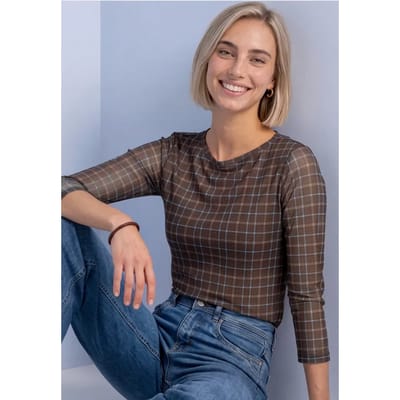 Shirt met 3/4-mouwen van mesh met print