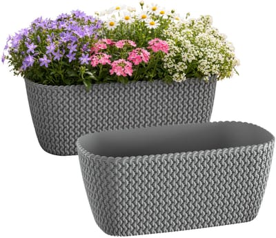 Prosperplast Plantenbak Splofy - 2x - grijs - voor buiten - 40 x 18 x 14 cm - buiten - kunststof