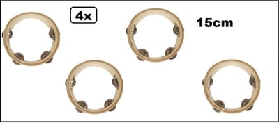 4x Houten Tamboerijn 15cm - Muziekinstrument festival thema feest fun muziek fun feest geluid