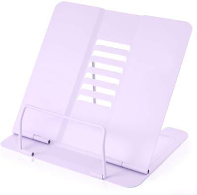 Dailygoods - Boekenstandaard, verstelbaar, van metaal, inklapbaar, verstelbaar van 45 ° tot 60 graden, voor tablet, muziek, receptenboek, school, keuken, kantoor, paars