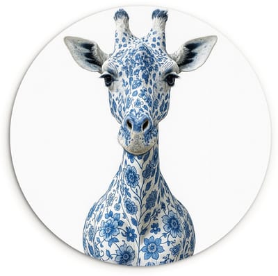 WallCircle® Wandcirkel 120x120 cm - Muurcirkel Giraffe - Delfts blauw - Dieren - Minimalistisch - Muurdecoratie woonkamer - Wanddecoratie slaapkamer - Kamer decoratie accessoires - Ronde schilderijen XXL