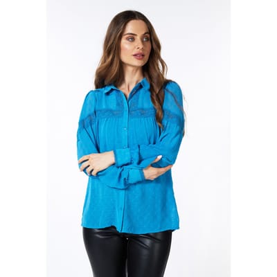 EsQualo Blouse Tapes Plumetis Petrol Größe: 34 | Longsleeves Outlet | Damen | Magenta