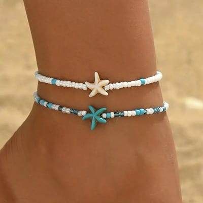 Majo - Enkelband Blauwe Schelpen - Set van 2 - Schattig enkelbanje