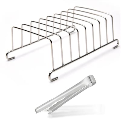 Dailygoods- Broodrooster Roestvrij Staal - Broodrooster met Tostiklemmen - Broodrooster voor Luchtfriteuse - Broodrooster Zilverkleurig - Broodrooster 15,5 x 9 cm - Magnetische Broodtang 15,2 x 1,3 cm - Toaster