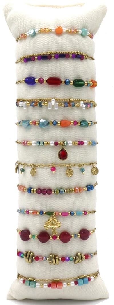 Armbanden set - RVS - multicolor - 12 stuks - dames - vrolijk accessoire