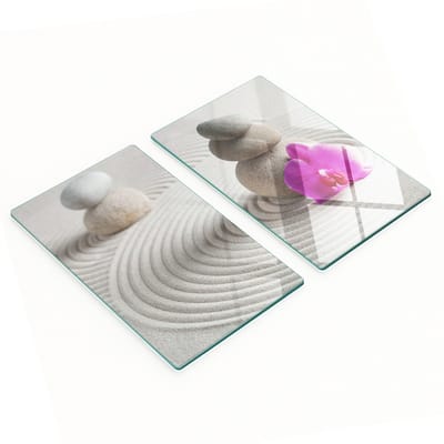 Twee decoratieve snijplanken van gehard glas met zenstenen, 2x30x52 cm