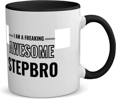 Akyol - i am a freaking awesome stepbro koffiemok - theemok - zwart - Broer - de meest geweldigste stiefbroer - verjaardagscadeau - verjaardag - cadeau - cadeautje voor broer - broer artikelen - kado - geschenk - gift - 350 ML inhoud