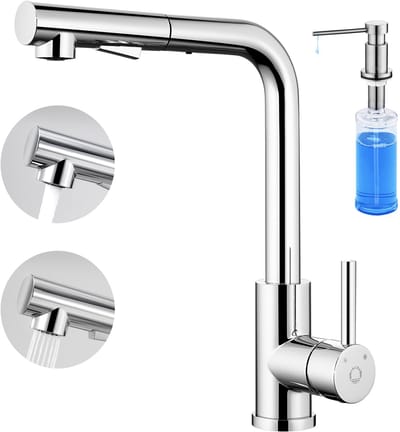 CECIPA max Keukenkraan Met Uittrekbare Uitloop - Keukenkraan - Met Zeepdispenser 300ML - 360° draaibare keukenkraan - Chroom