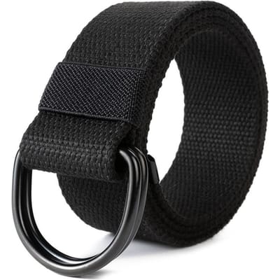 Tactische Canvas Herenriem Hoge Kwaliteit Unisex Dubbele D-Ringsluiting Tailleband Casual Canvas Damesriem Stof Voor Jeans 120cm zwart