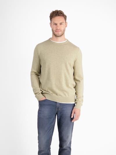 LERROS Gebreide herentrui van katoen met ronde hals , Maat: S , Kleur: TENDER BEIGE MELANGE , 100% katoen