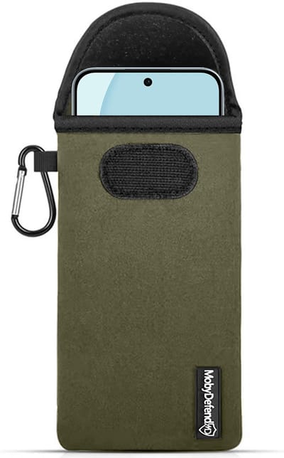 MobyDefend Hoesje - Geschikt voor Oppo Reno14 F / Oppo Reno14 FS - Neopreen Pouch Met Karabijnhaak - Insteek - Riemlus - Groen