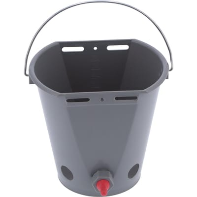 Seau Alimentateur 8L Élevage Bétail Plastique Qualité Alimentaire Tonneau d'Alimentation avec 5 Tétines Gris(Pour l'agneau )