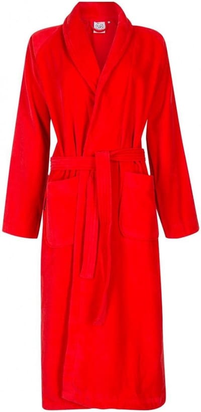 Badjas rood- 100% katoen badjas - rode badjas sjaalkraag - badjas heren - badjas dames - unisex - maat XS