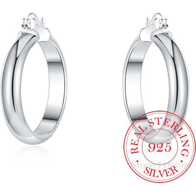 925 Sterling Zilveren Hoop Oorbel Mode Koreaans Grote Gladde Cirkel Vintage Oorbellen voor Vrouwen Bruiloftsfeest Sieraden Cadeau white