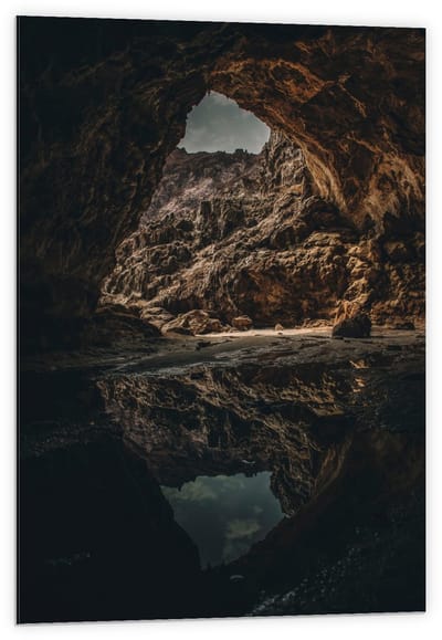 Dibond - Grot met Water - 60x90cm Foto op Aluminium (Wanddecoratie van metaal)