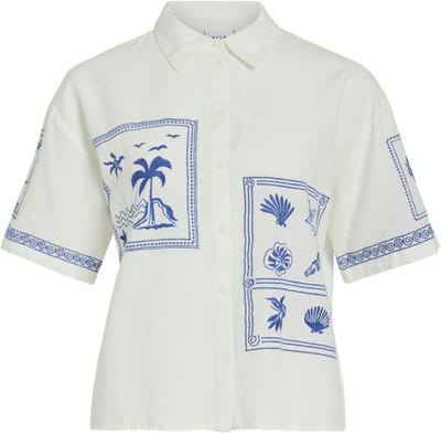 Vila Blouse Vikam S/s Sleeve Shirt/rc 14116039 Snow White/patch Dames Maat - W38