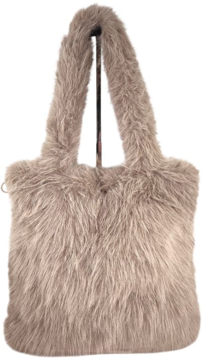 Qischa - schoudertas - hobo tas - fluffy - lange draagriem - taupe