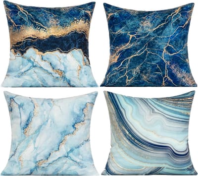 Decoratieve Kussenhoes 40x40 cm Set van 4 - Donkerblauw en Goud
