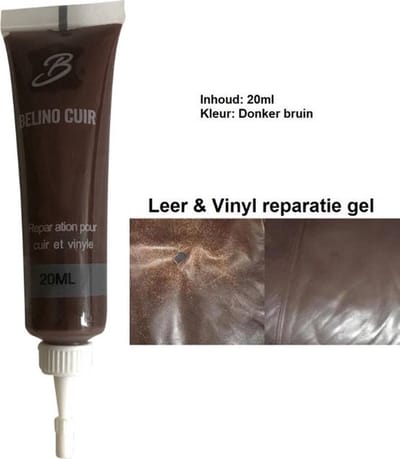 TLVX Leer Reparatie Gel Donker Bruin 20ML / Auto / Stoel / Bank / Leder reparatie / Vinyl reparatie / Leer scheuren / Leder herstel / Autostoel leer krassen / Kras leer herstel / Dofheid leer herstel / Haken en ogen leer en vinyl / Snel Leer Herstel