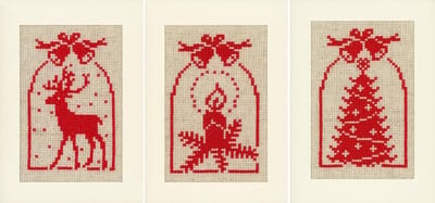Vervaco - Wenskaart kit - Kerst - Hert, kaars en kerstboom set van 3 - PN-0021444 - Borduren - Borduurpakket - Borduurpakket volwassenen - Borduurpakket kind