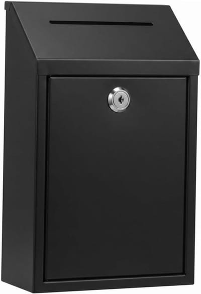 Afsluitbare brievenbus - Donatiebox Suggestiedoos - Veilig opslaan - Robuust metalen ontwerp - 27 x 15 x 8 cm - Zwart