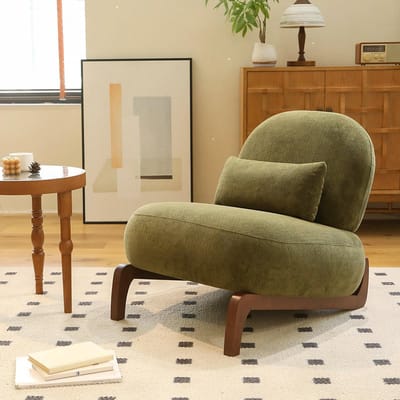 KOMHTOM Mooie decoratieve fauteuil met massief houten poten, fluwelen fauteuil voor de woonkamer met zacht kussen, knusse slaapkamerstoel, comfortabele leesfauteuil zonder armleuningen voor appartementen, wachtkamers, balkons