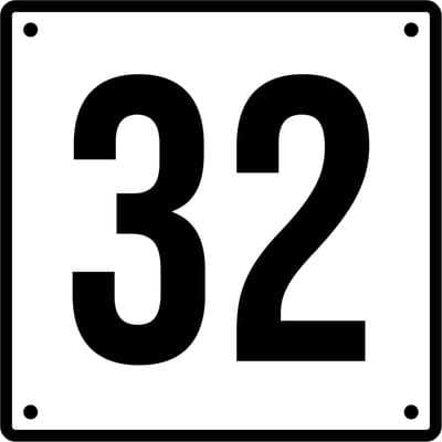Huisnummerbord 32 - Incl. Schroeven en Pluggen – Acrylaat - 10 x 10 cm - Wit met Zwart
