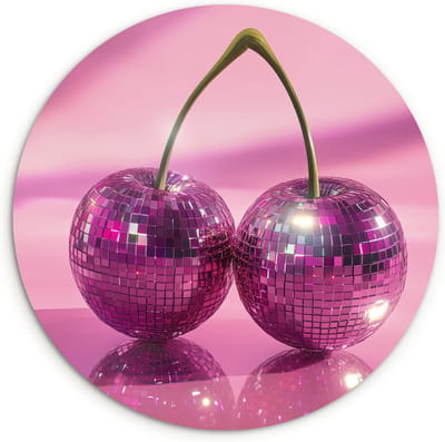 WallCircle® Wandcirkel 30x30 cm - Muurcirkel Glitter - Discobol - Roze - Kersen - Muurdecoratie woonkamer - Wanddecoratie keuken - Kamer decoratie accessoires - Ronde schilderijen