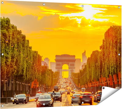 Gards Tuinposter Arc de Triomphe bij de Autoweg - 120x90 cm - Tuindoek - Tuindecoratie - Wanddecoratie buiten - Tuinschilderij