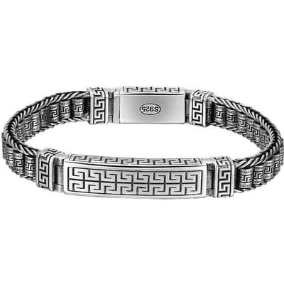S925 Zilver Gevlochten Armband Heren Tij Thai Zilver Retro Alles Persoonlijkheid Terug Woord Patroon Warp Armband Heren Stijl 22CM