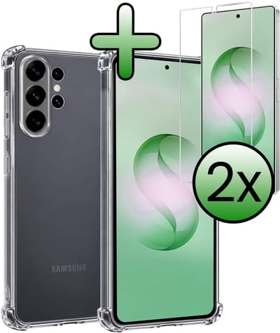 Hoesje Met Screenprotector - 2 Stuks - Geschikt voor Samsung Galaxy S26 Ultra - Sterk & Shockproof - Siliconen Case - Back Cover - Telefoon Hoes - Shock Proof - Transparant