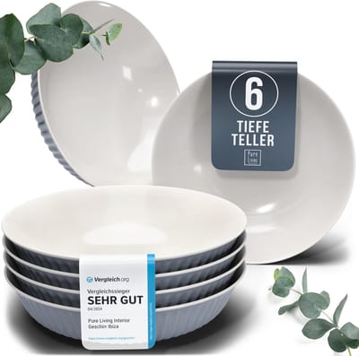 Pure Living Hygge Diepe Borden - Grijsblauw - 6 Stuks (Ø 20 cm) - Vaatwasserbestendig - Magnetronveilig