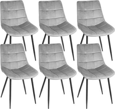 PIPIPOXER-Eetkamerstoel - Set Van 6 -metalen poten+flanel, lichtgrijs