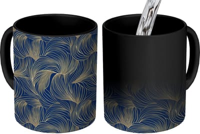 Magische Mok - Foto op Warmte Mokken - Koffiemok - Abstract - Lijnen - Blauw - Goud - Magic Mok - Beker - 350 ML - Theemok