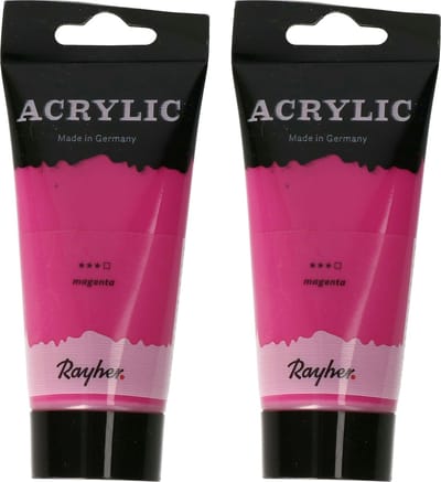 Rayher hobby Acrylverf op waterbasis - 2x - donker roze - 75 ml - Schilderen/knutselen - Voor kinderen en volwassenen