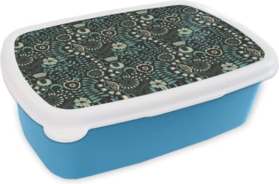 Broodtrommel Blauw - Lunchbox - Brooddoos - Bloemen - Blauw - Patroon - 18x12x6 cm - Kinderen - Jongen