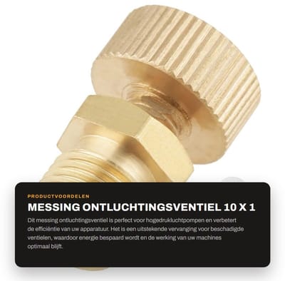 Dailygoods- Ontluchtingsventiel Messing - Vervangende Schroef 10 x 1 mm - Hogedruk Luchtpompen - Efficiëntie Verbeteren - Max. Werkdruk 65 MPa - Gewicht 20 gram - Ventiel