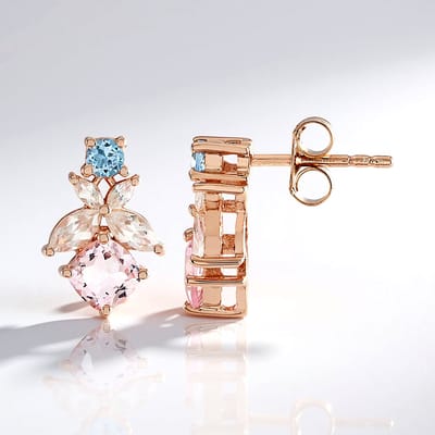 Cavill - Zilveren Oorbellen Rosé Verguld - Madagascar Morganiet 0,941ct & Santa Maria Aquamarijn 0,181ct - Elegante Prong Zetting 14mm