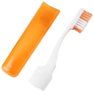 Actie4you® - Draagbare Reistandenborstel - Reis Tandenborstel - Met Zachte Borstelharen - Ruimtebesparend - Met Koker – Oranje
