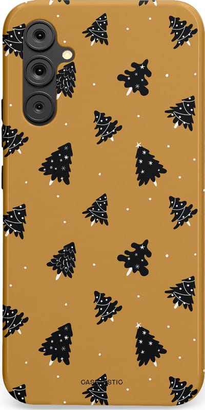 Casetastic hoesje geschikt voor Samsung Galaxy A34 (2023) 5G - Dubbellaagse bescherming - Zwarte Kerstboom Feest - Fashion Case - Goud Donkergrijs Taupe