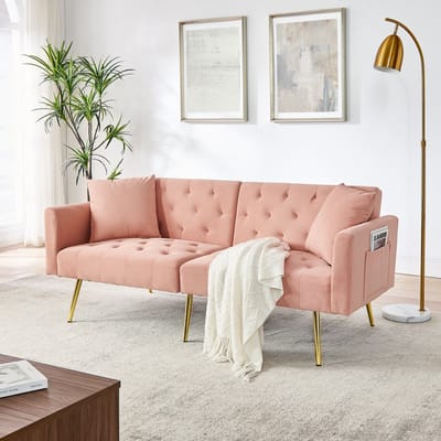 STILVORA Zitbank - Luxe Fluwelen 2-zits Sofa - 3-fase Verstelbare Rugleuning - Voor Woonkamer en Slaapkamer - Roze