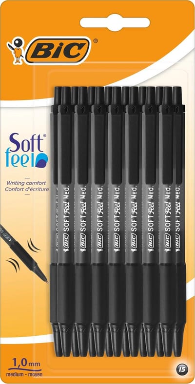 BIC Soft Feel Clic - Balpen - Comfortabele Grip - Pennen - Zwarte Inkt - Pen - 15 Stuks