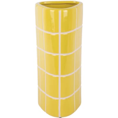 Present Time Vaas Retro Tiles - Goudgeel - 12.6x11.5x26cm - Keramiek - Modern - Bloemenvaas - Woondecoratie - Decoratieve vaas voor woonkamer of slaapkamer